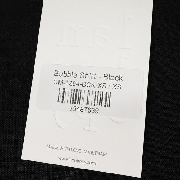 Lanhtropy Linen Shirt Womens XS Black Bubble Sleeves Oversized Langenlook - Picture 10 of 16